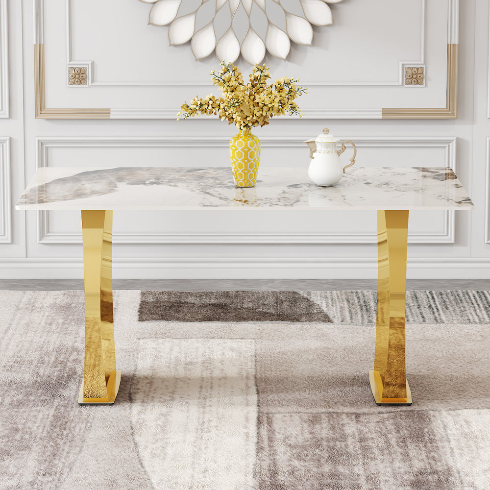 Chic Marble-Top Dining Table with Luxe Gold Legs