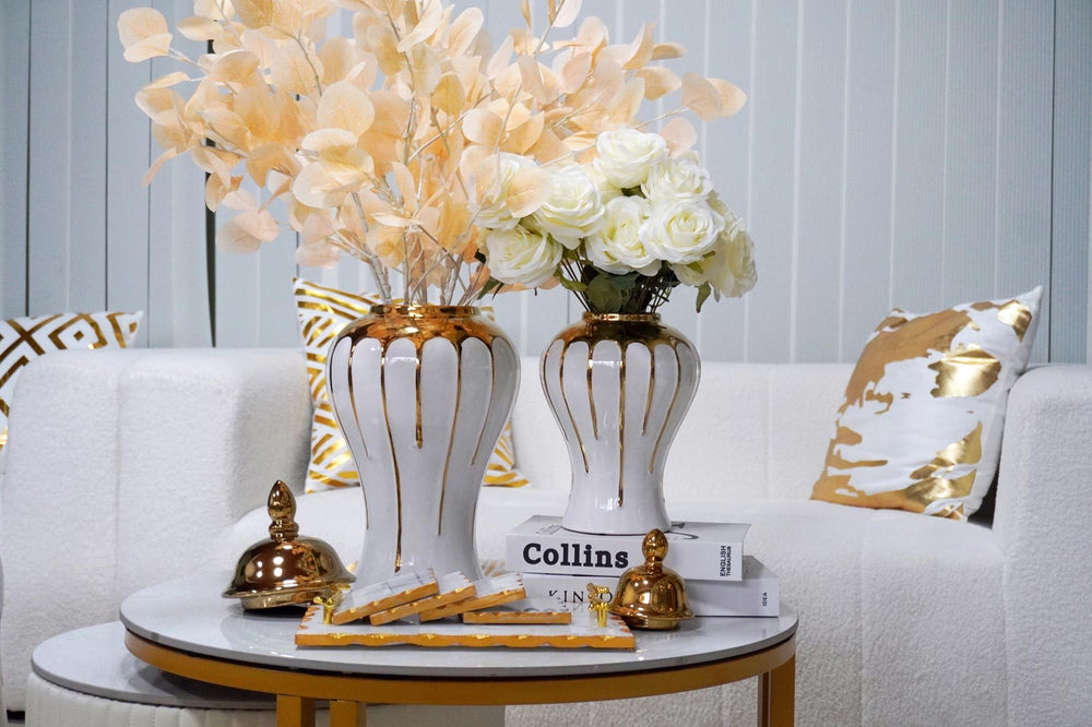 Chic White Gilded Ginger Jar