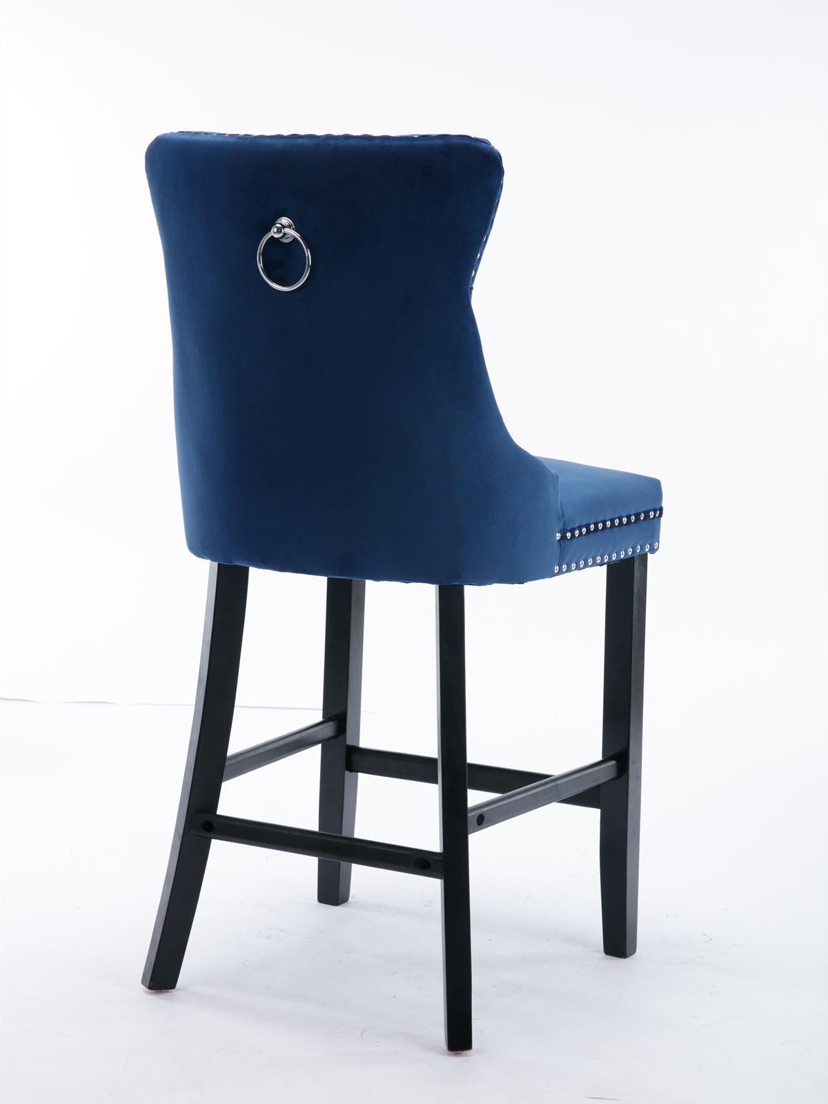 Chic Velvet Barstools with Button Tufting - Set of Two (Blue)