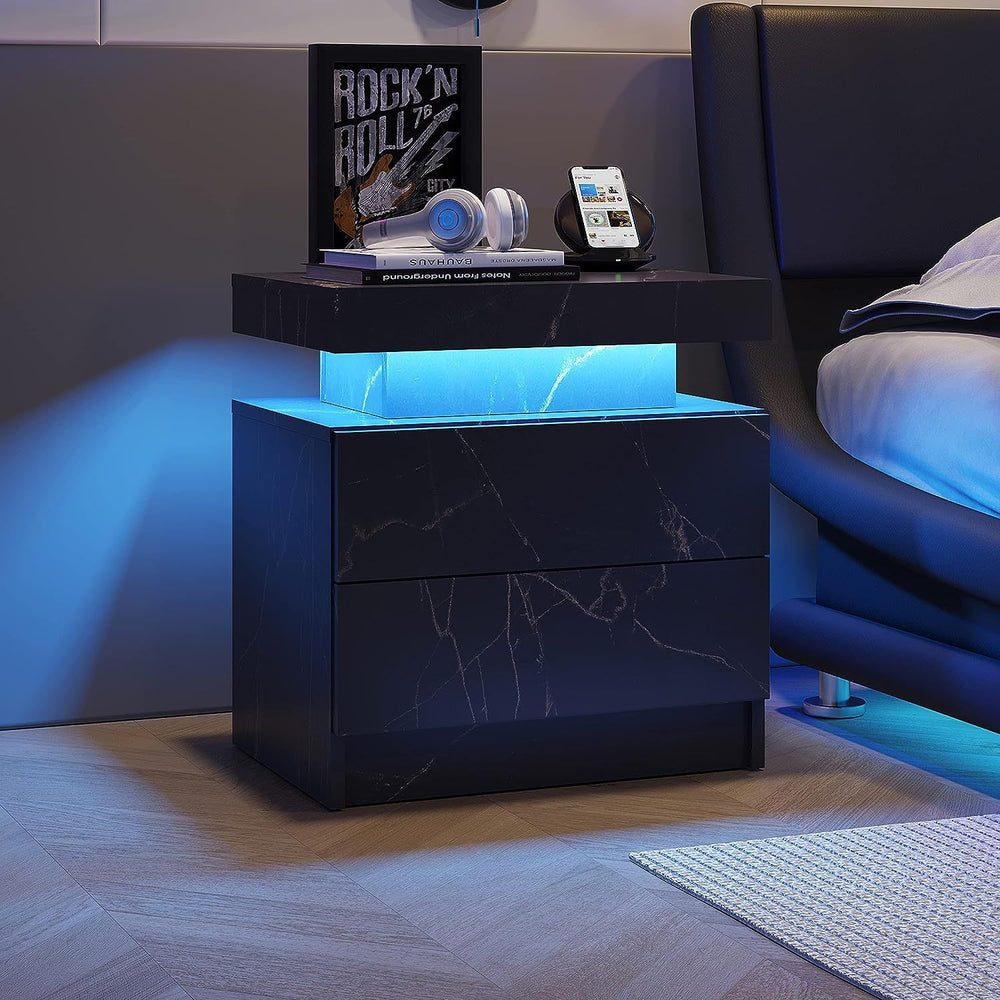 Chic LED Nightstand with Drawers