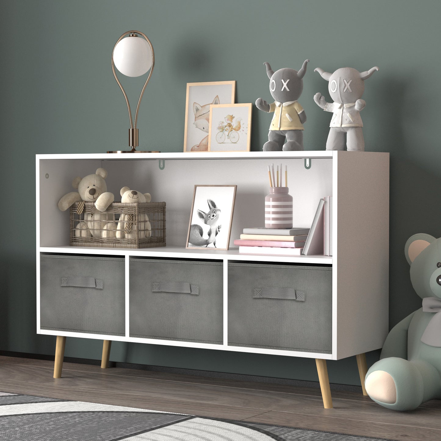 Cozy Kids Bookcase with Fun Fabric Bins