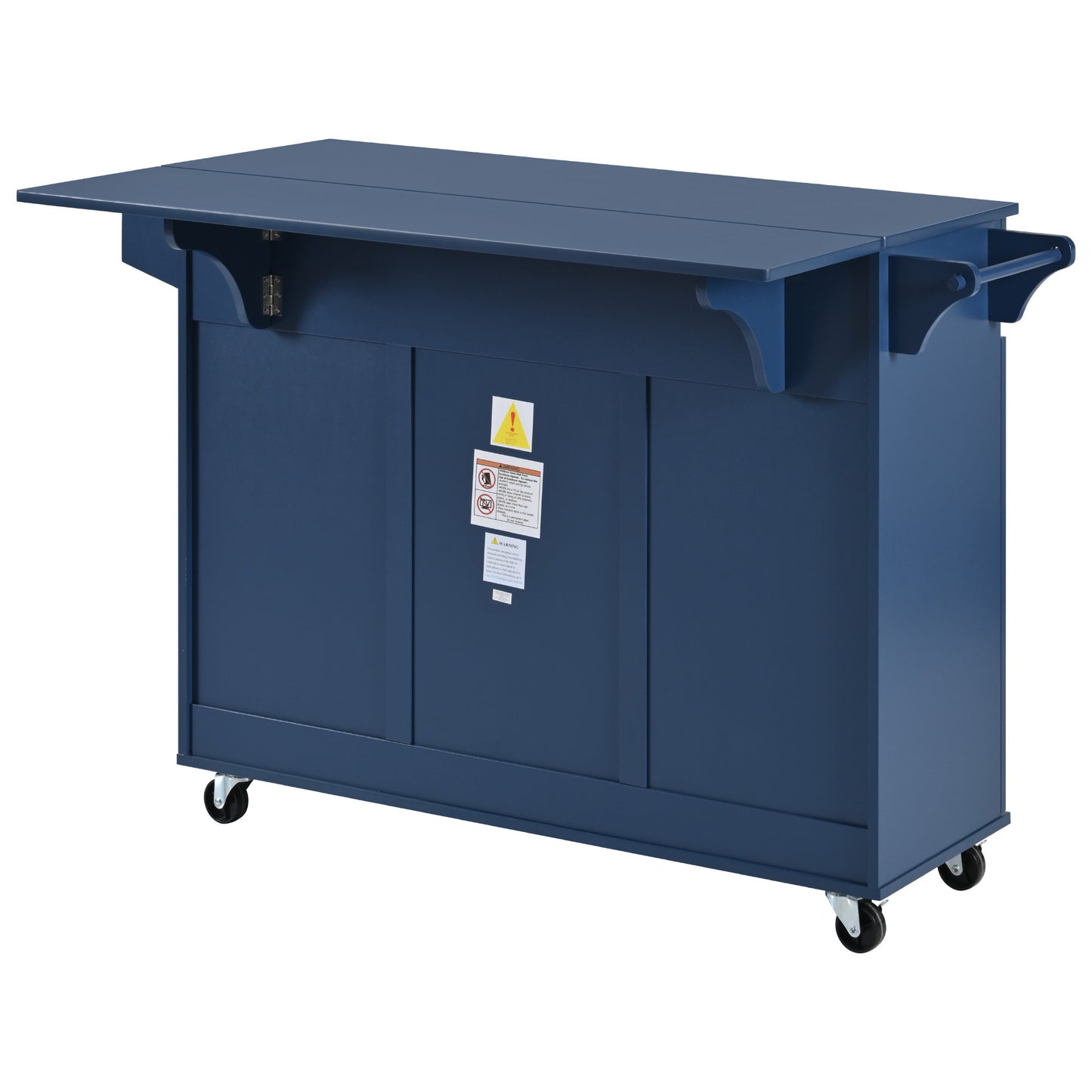 Navy Blue Rolling Kitchen Island with Drop Leaf & Storage