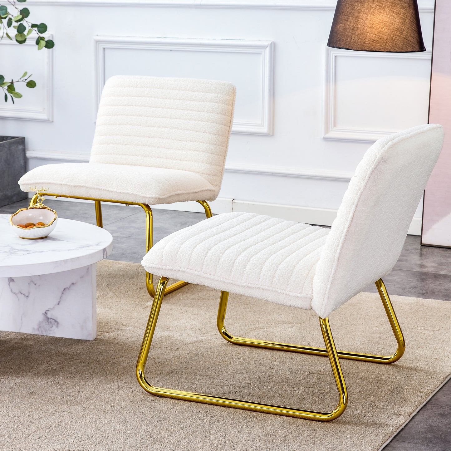 Chic White Armless Sofa Chair with Gold Legs