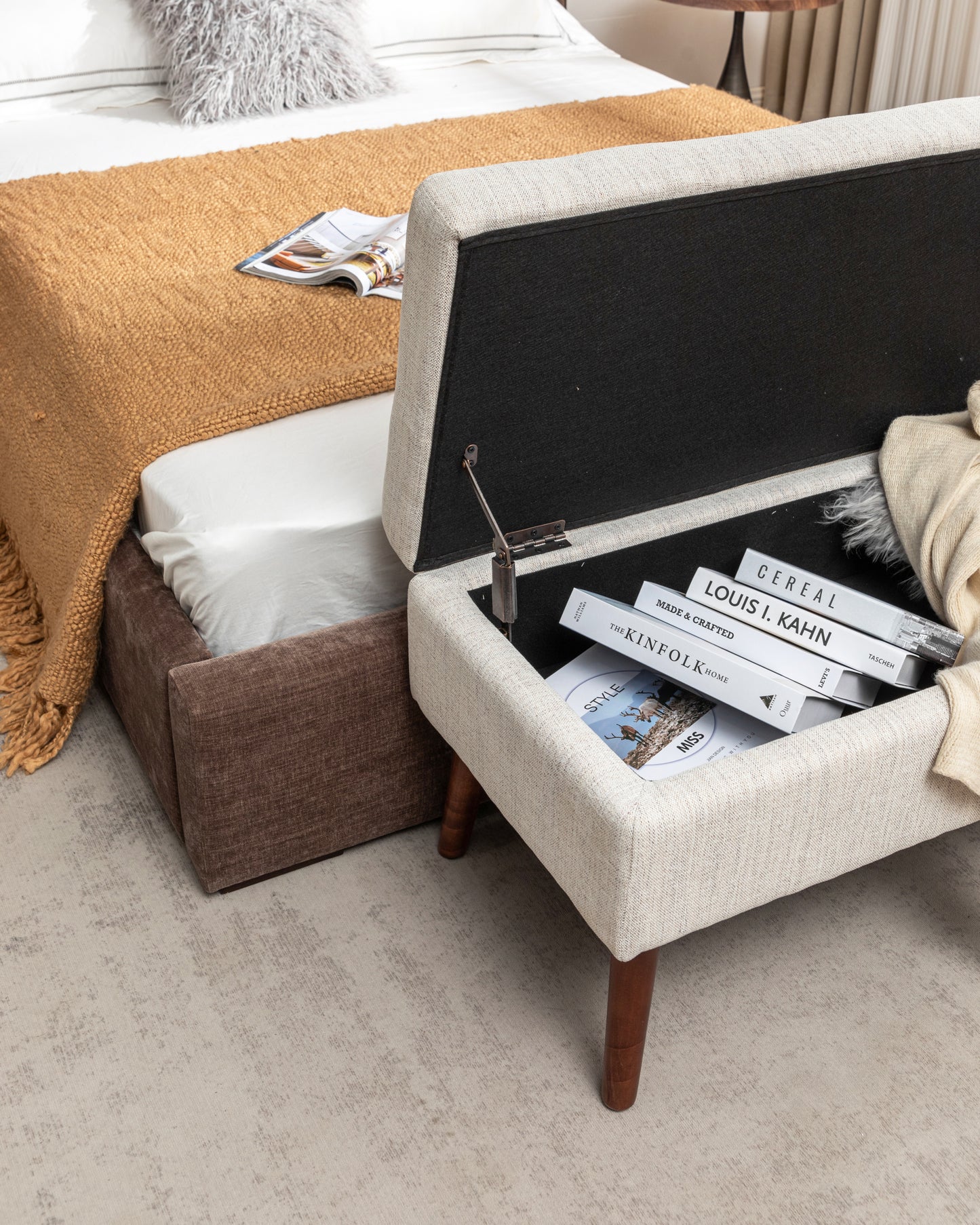 Cozy Off-White Storage Bench