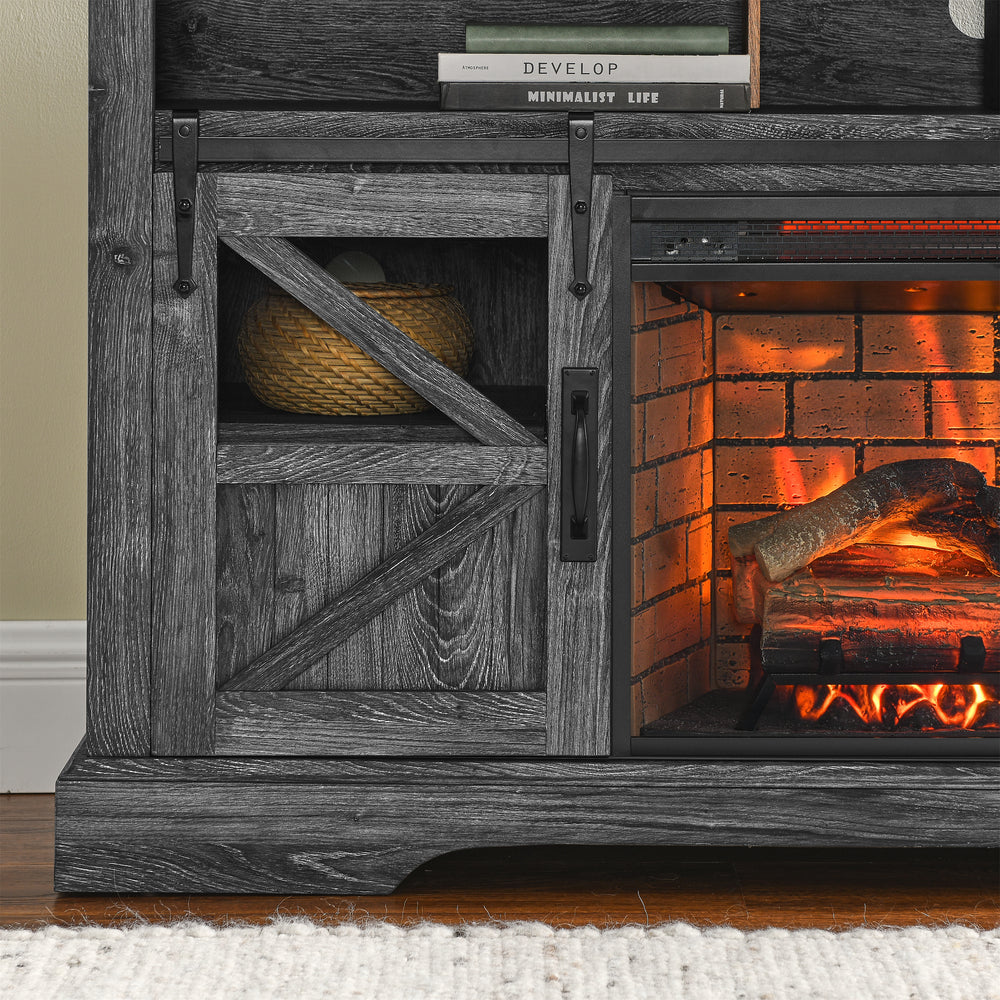 Cozy Dark Oak Electric Fireplace TV Stand