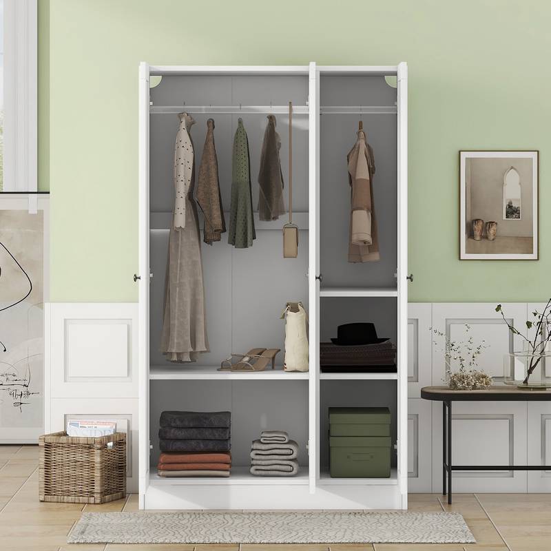 Chic White 3-Door Wardrobe with Shelves