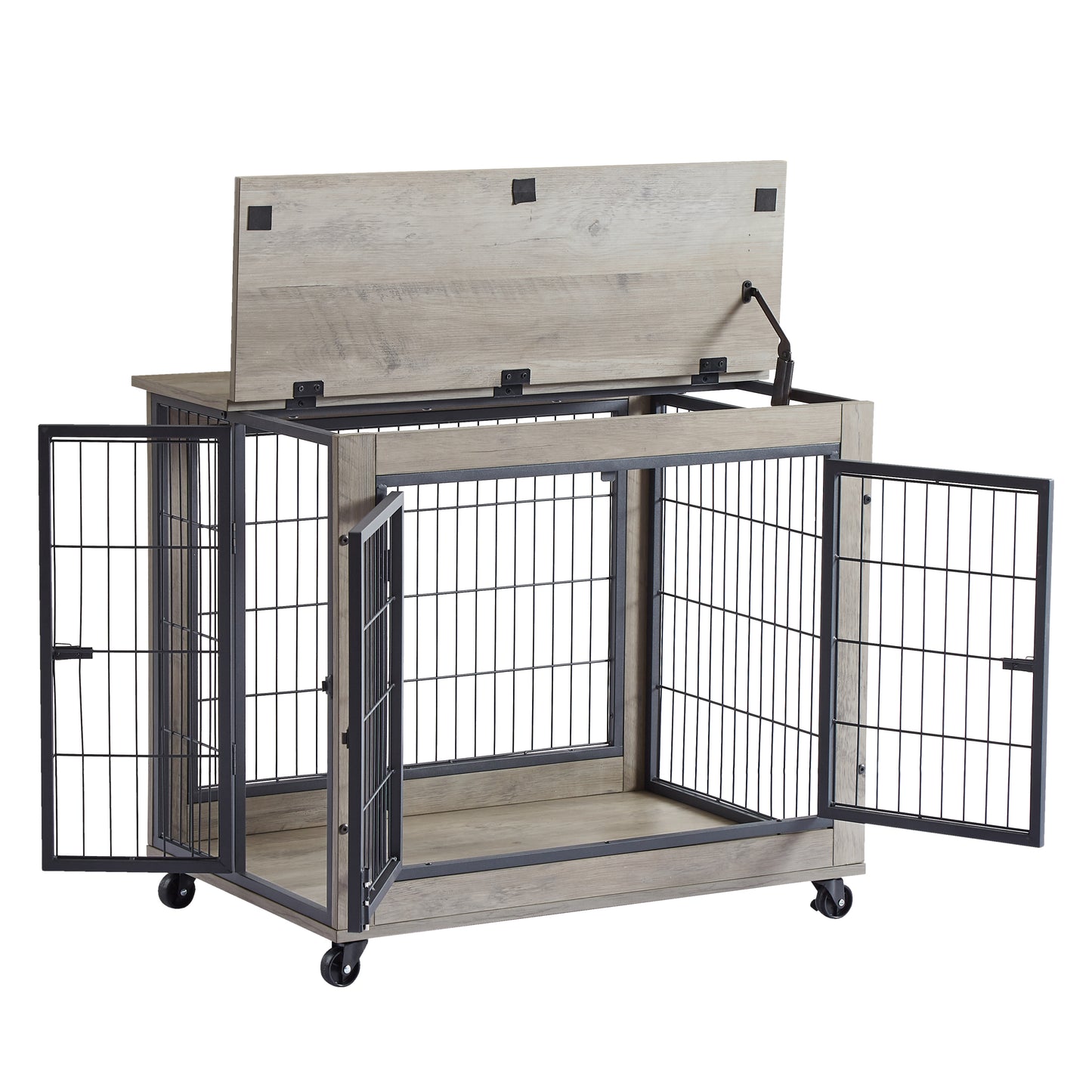 Stylish Rolling Dog Crate with Double Doors