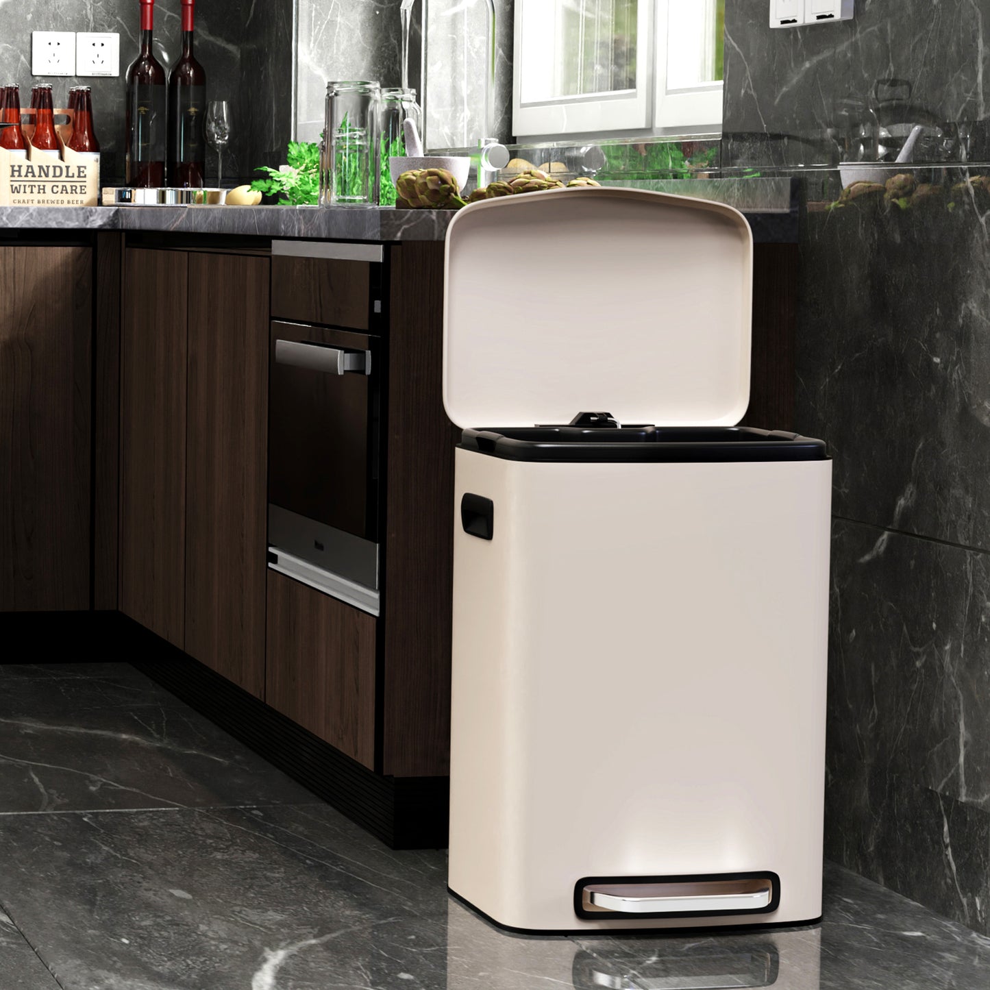 Sleek Soft-Close Kitchen Trash Can with Foot Pedal and Bags