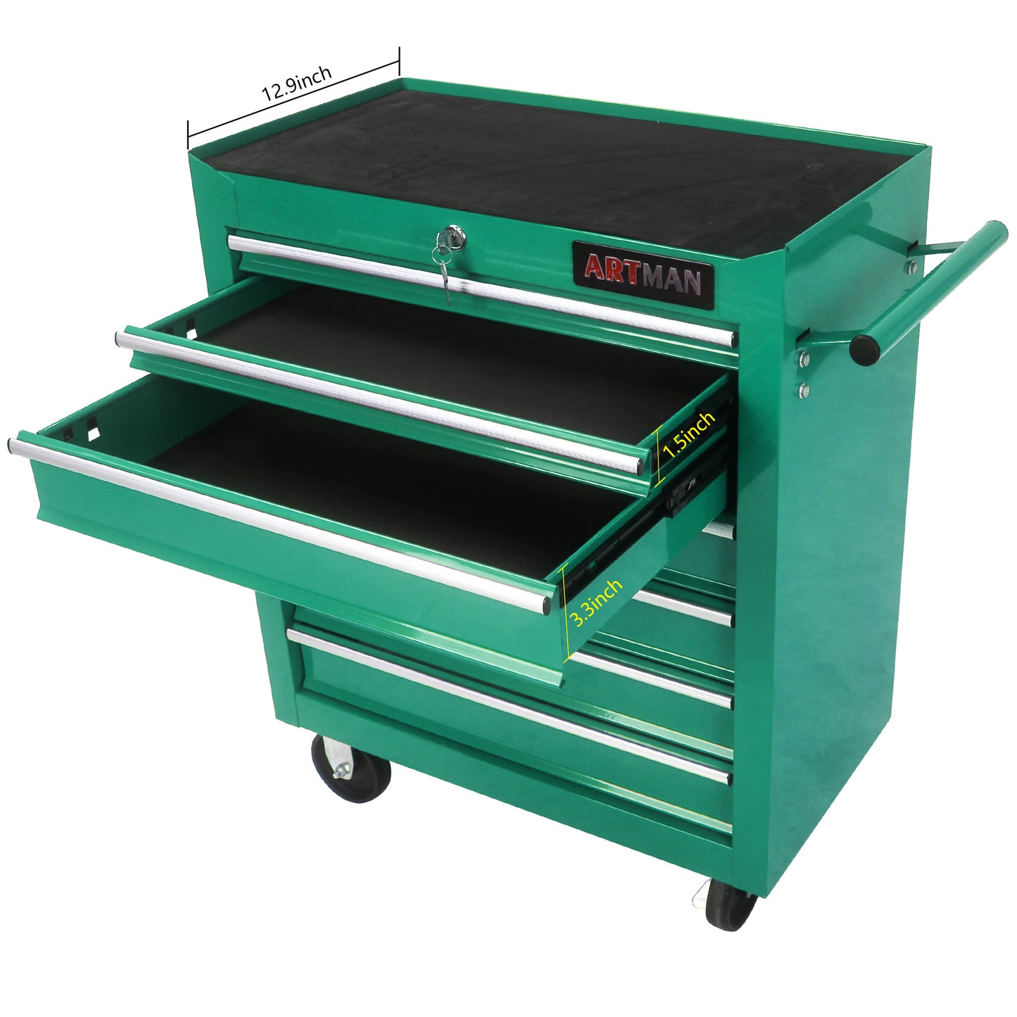 Rolling Green Tool Cart with Seven Drawers