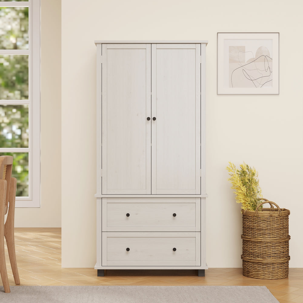 Elegant Pantry Storage Cabinet with Drawers and Shelves in Antique White