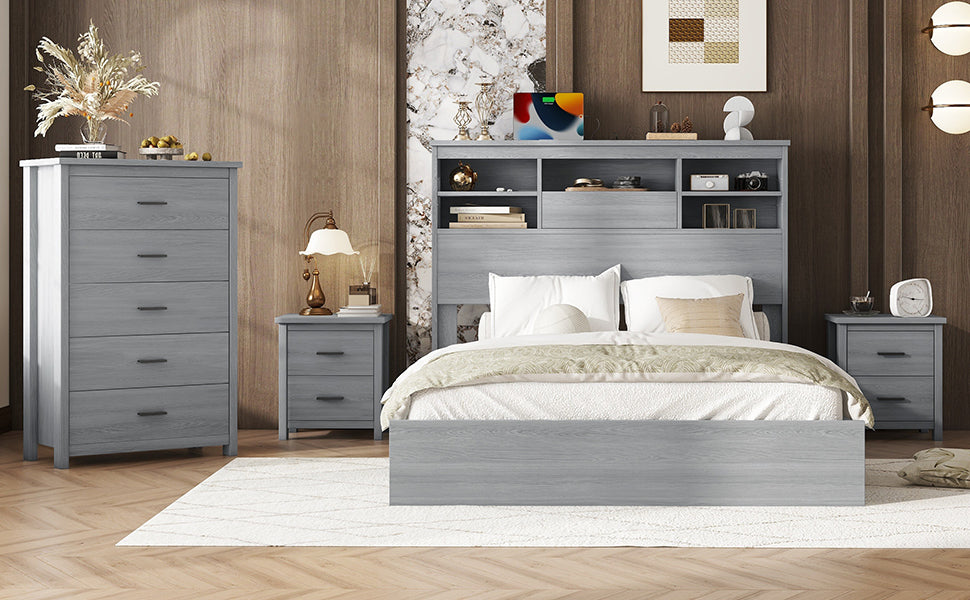 Vintage Charm Bedroom Set in Light Gray