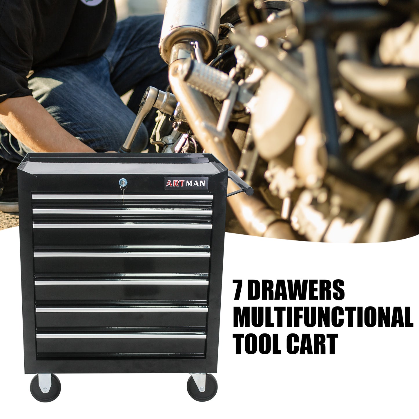 Rolling Tool Cart with Seven Drawers