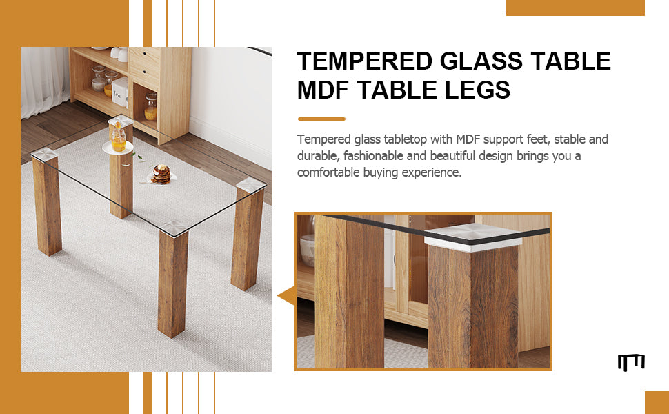 Sleek Glass & Wood Dining Table