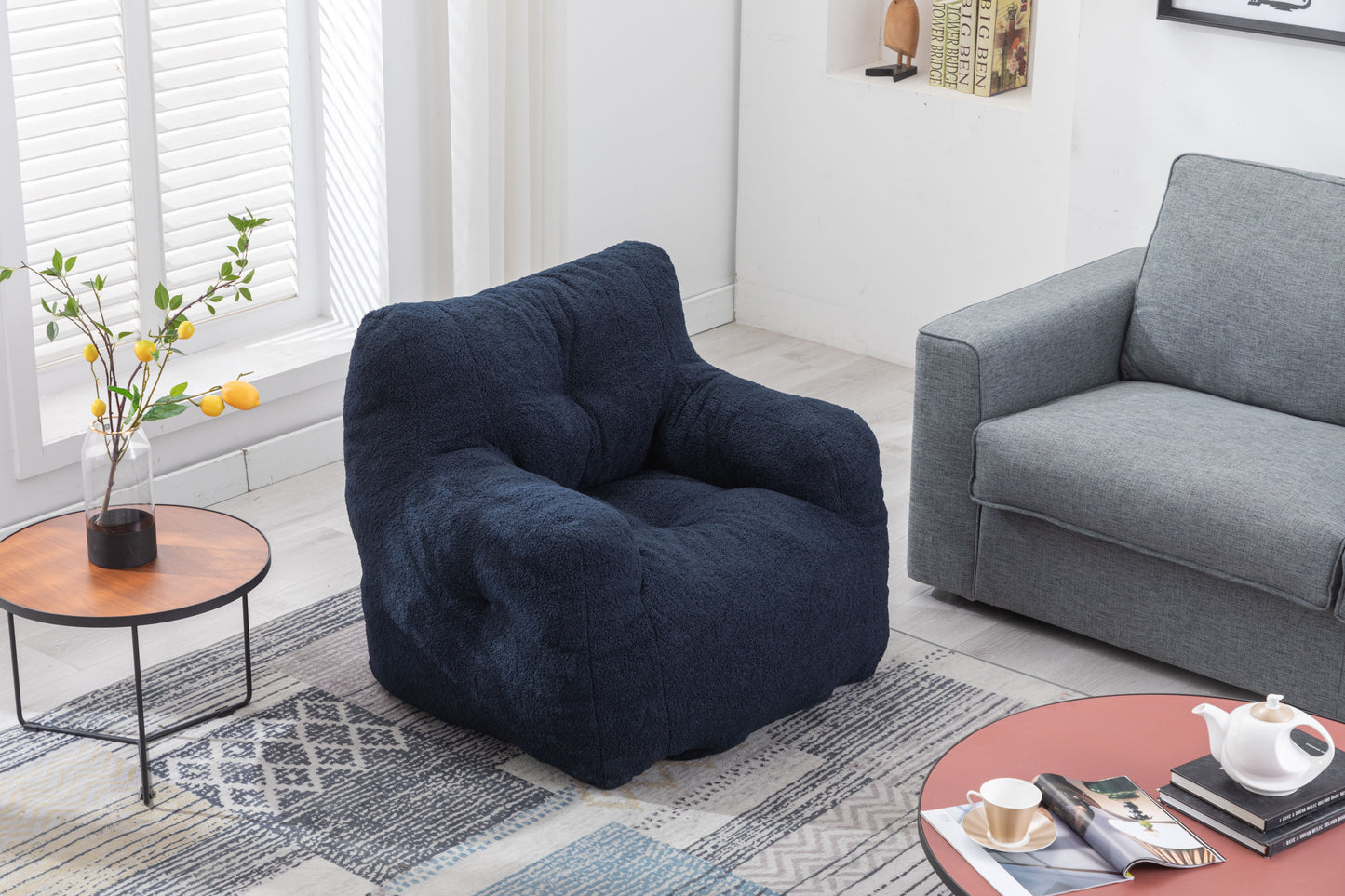 Cozy Teddy Bean Bag Chair in Dark Blue