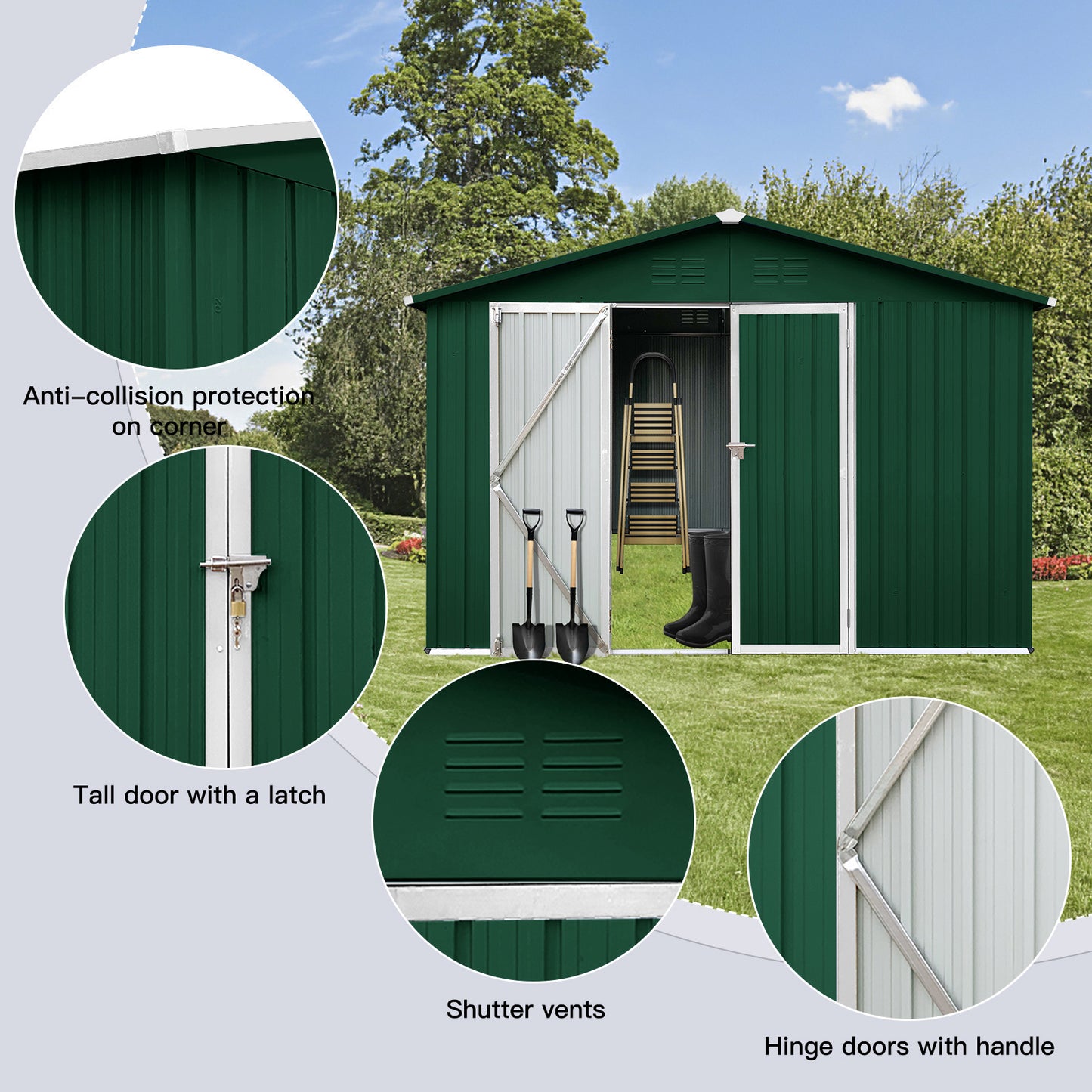 Chic Green & White Metal Garden Shed