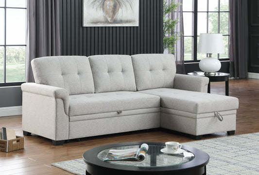 Cozy Reversible Sleeper Sectional with Chaise Storage - Light Gray Linen