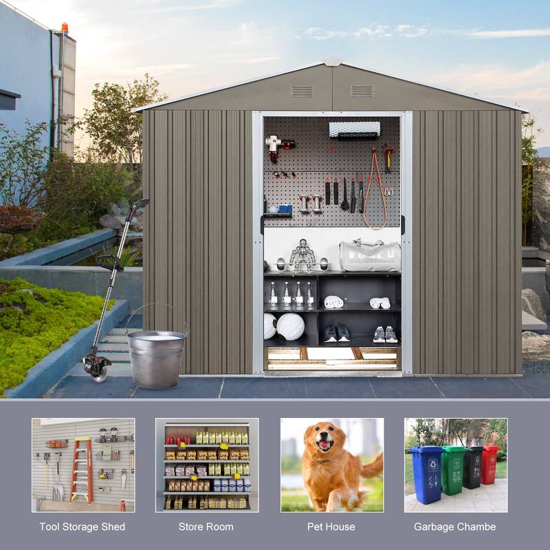 Spacious Gray Outdoor Storage Shed