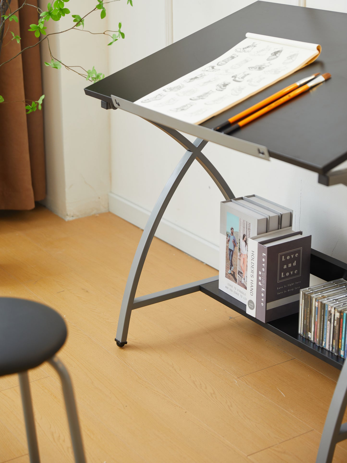 Sleek Drawing Desk with Stool