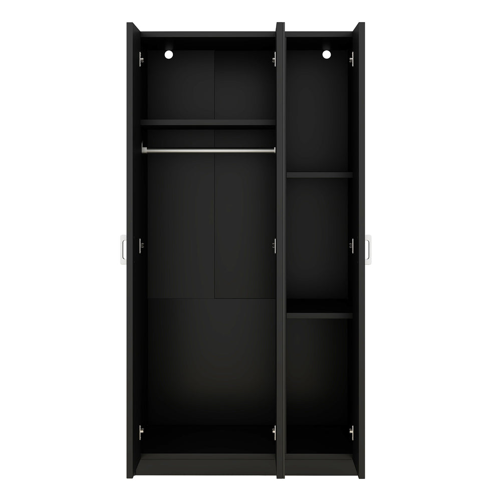 Chic Black Wardrobe with Mirror and Shelves