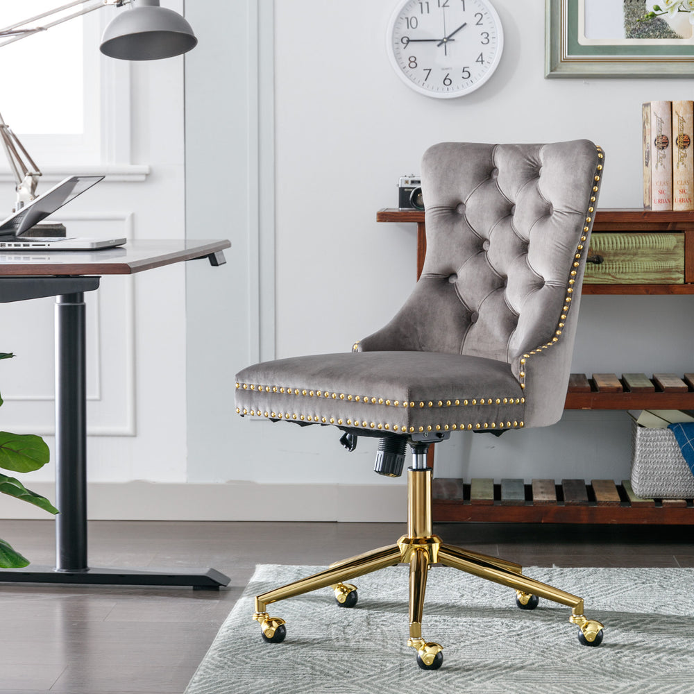 Velvet Luxe Office Chair with Gold Base