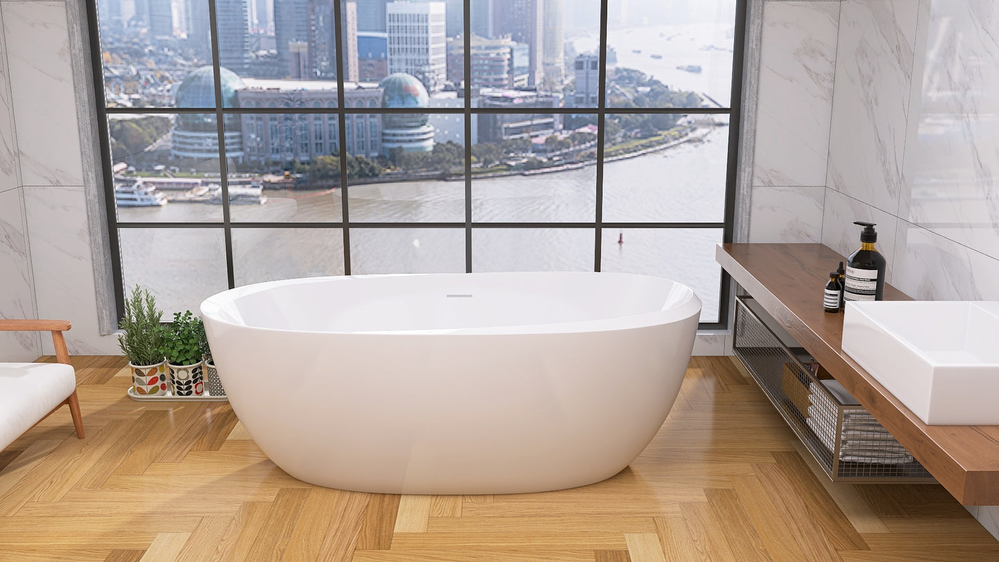 Sleek White Freestanding Soaking Tub with Easy Drain