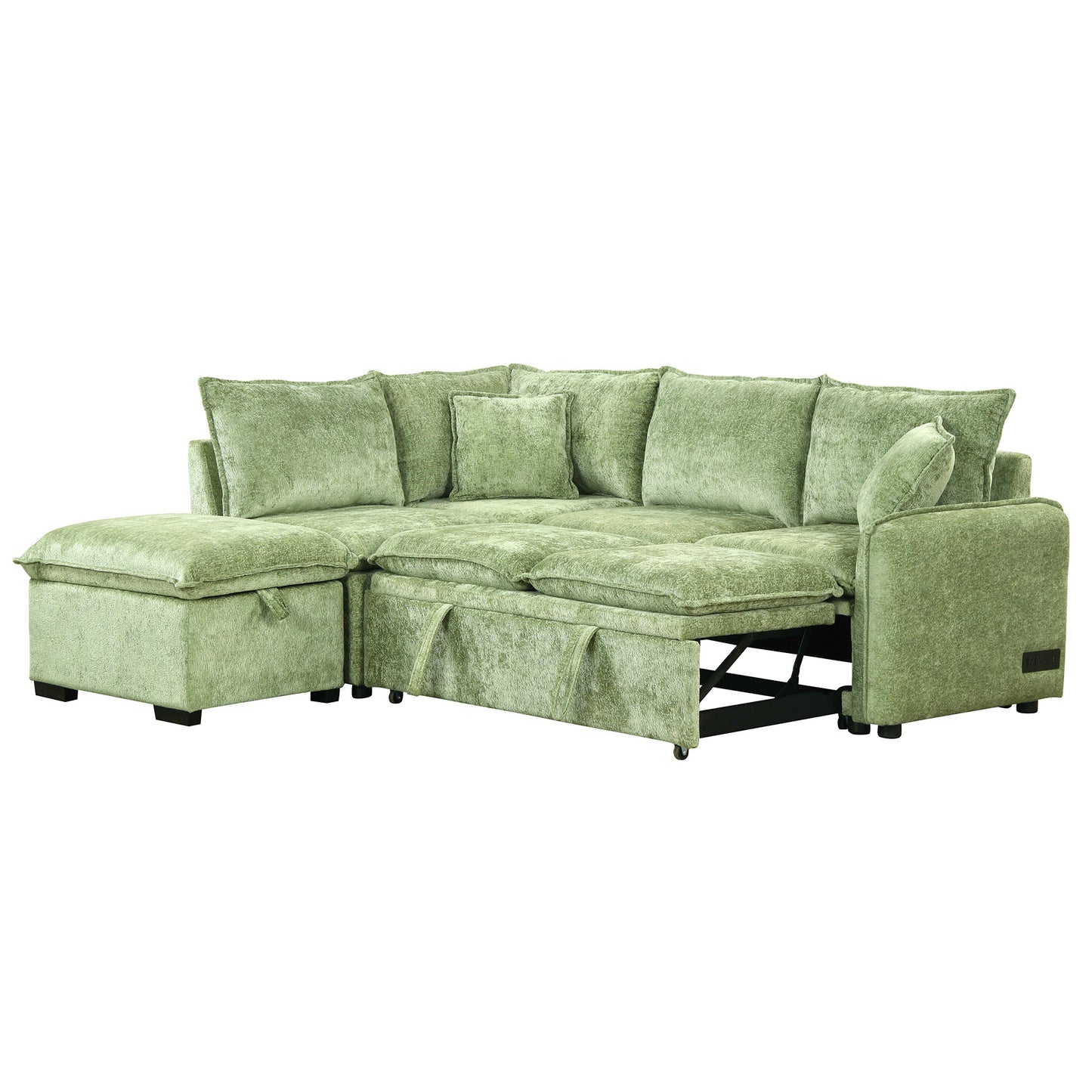 Cozy Green Convertible Sofa Bed with Storage & USB Charging