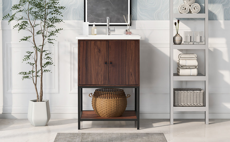 Chic Walnut Bathroom Vanity with Soft-Close Doors