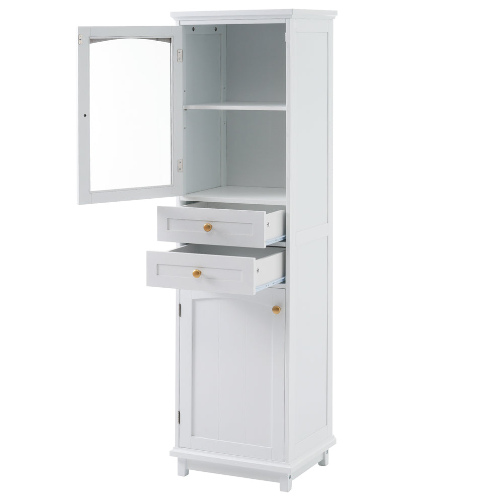 Chic Tall Bathroom Cabinet with Glass Doors & Adjustable Shelves