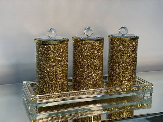 Chic Glass Canister Set with Tray in Gift Box