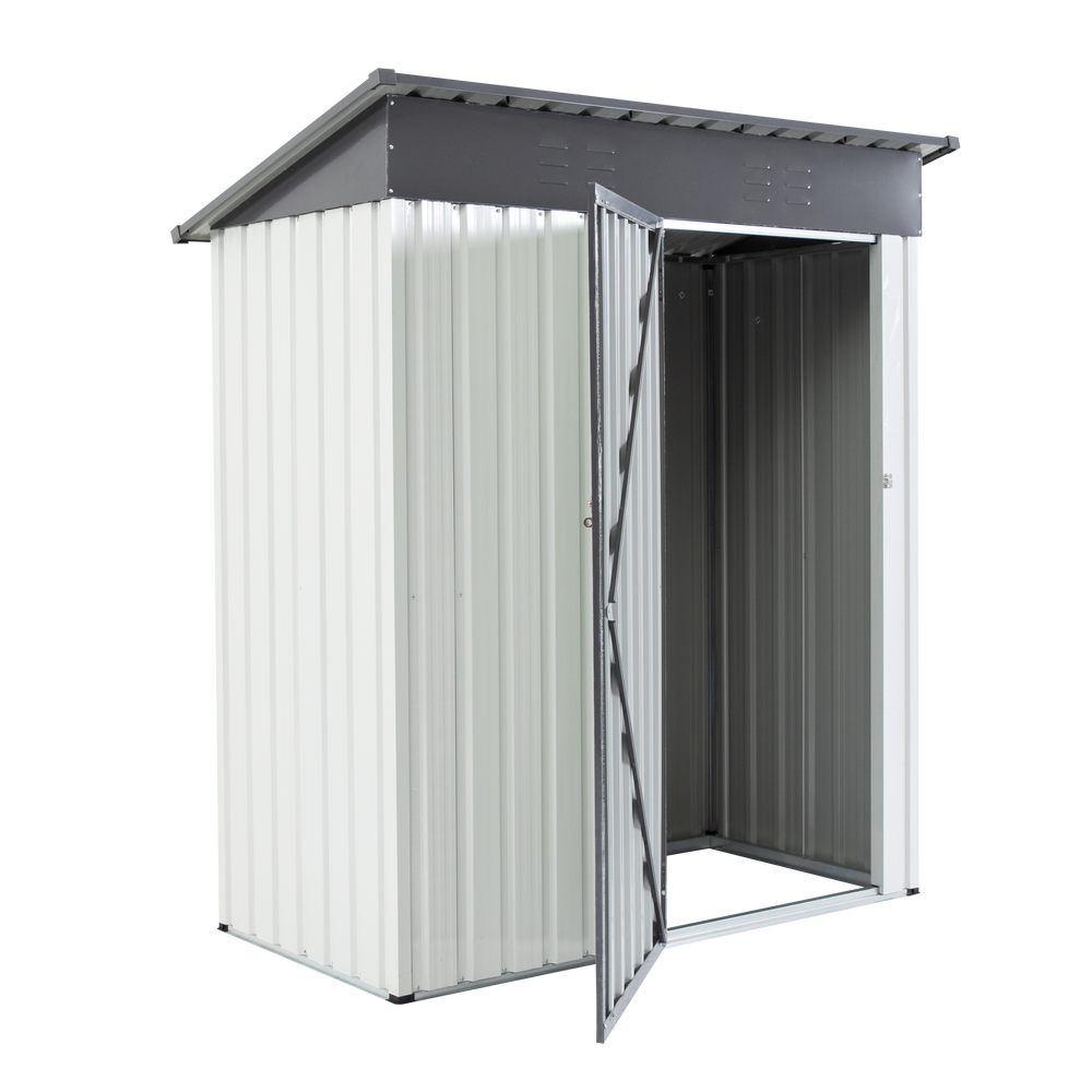 Garden Essentials Metal Storage Shed - Gray & White Rainproof Tool Keeper