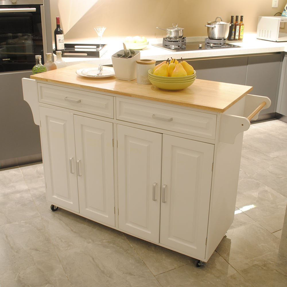 Elegant Mobile Kitchen Island with Adjustable Shelves