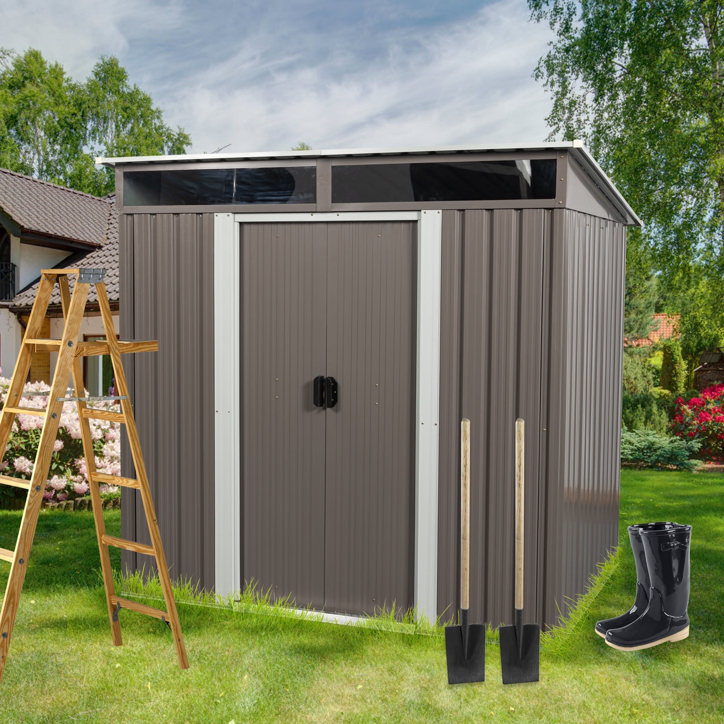 Outdoor Metal Storage Shed with Clear Panel View