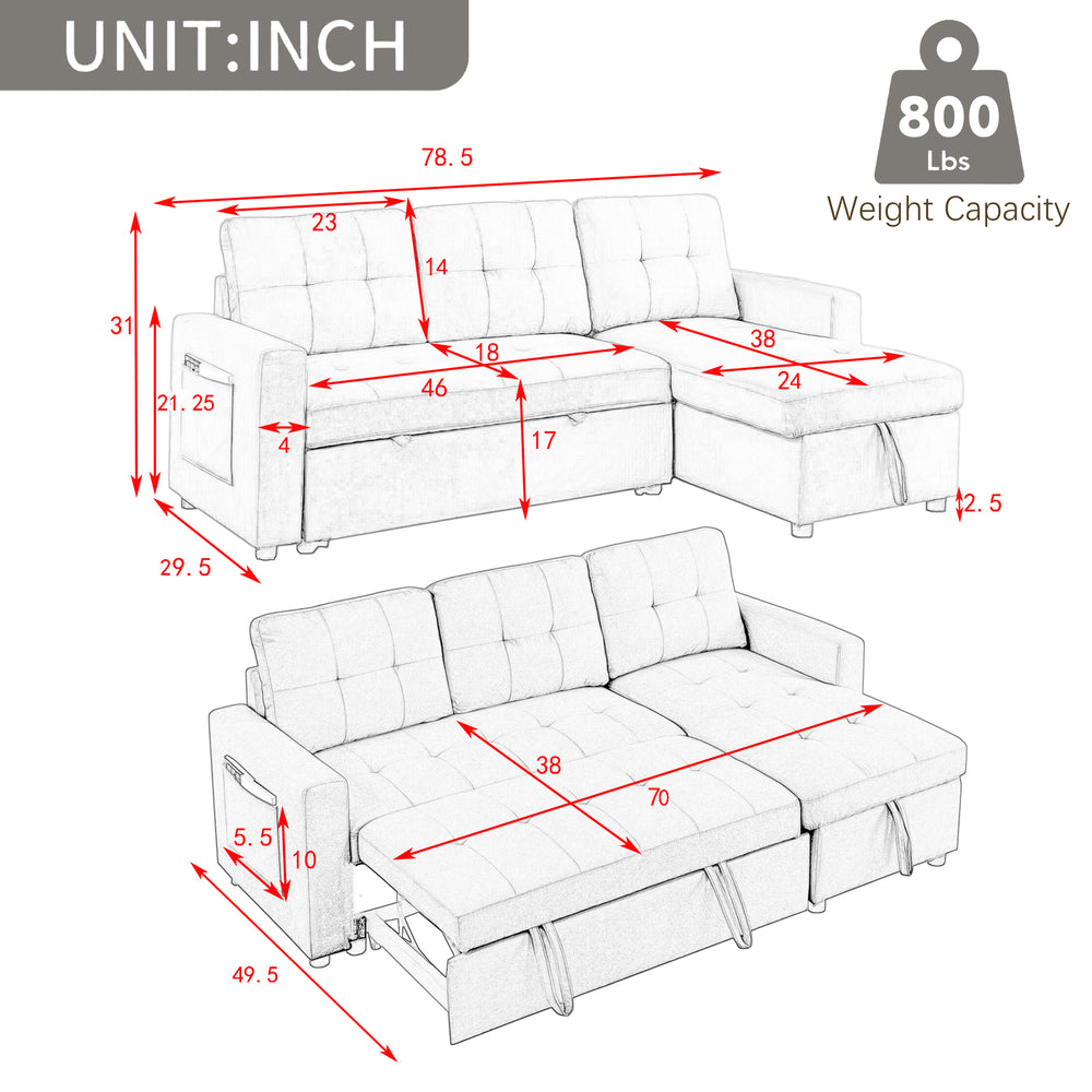 Cozy Reversible Sleeper Sofa with Storage Space