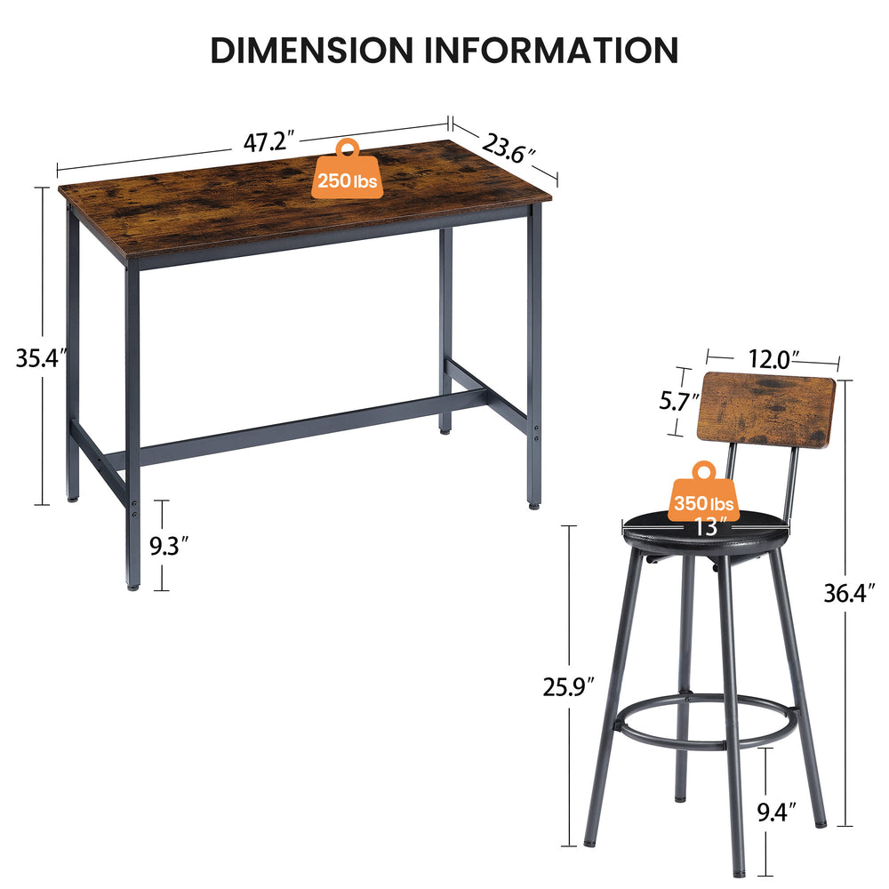 Rustic Pub Dining Set with Leather Bar Chairs