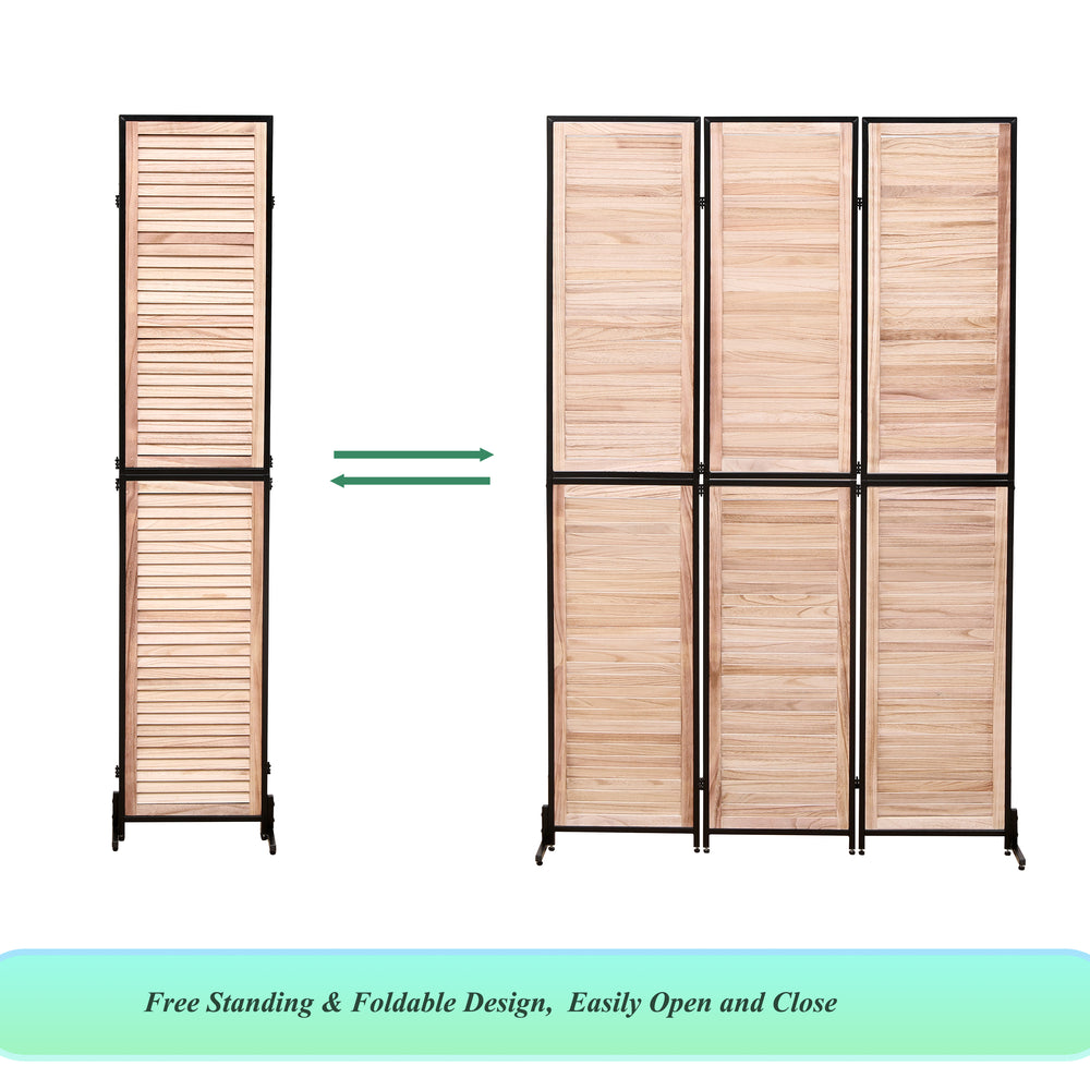 Natural Wooden Folding Room Divider - Stylish Privacy Screen