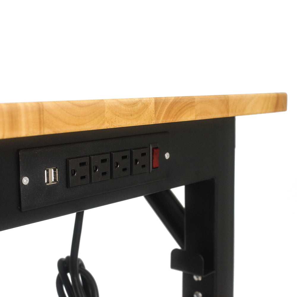 Versatile Wooden-Top Worktable with Built-In Socket