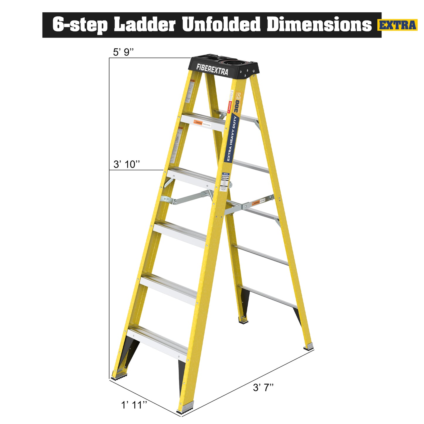 Bright Yellow Fiberglass Step Ladder - Heavy Duty Design