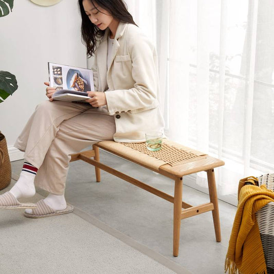 Cozy Woven Oak Bench