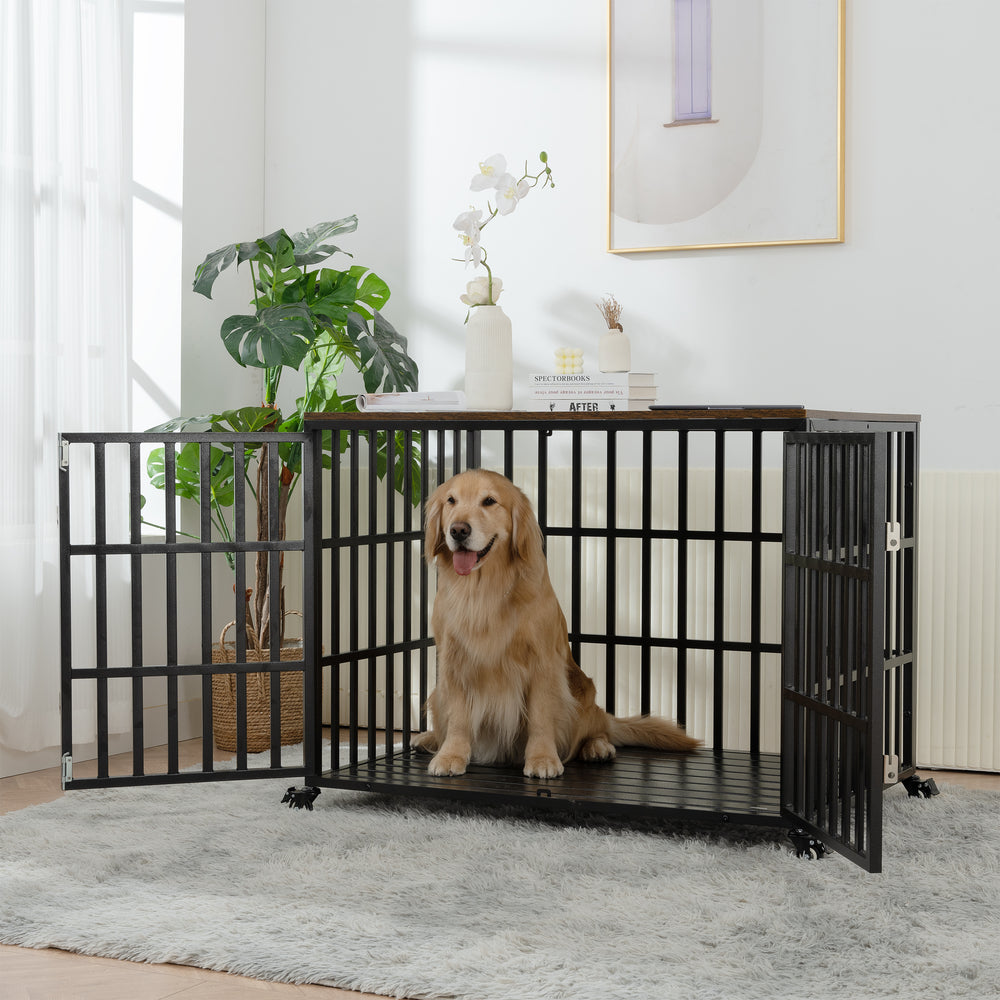 Stylish Heavy Duty Dog Crate with Wheels