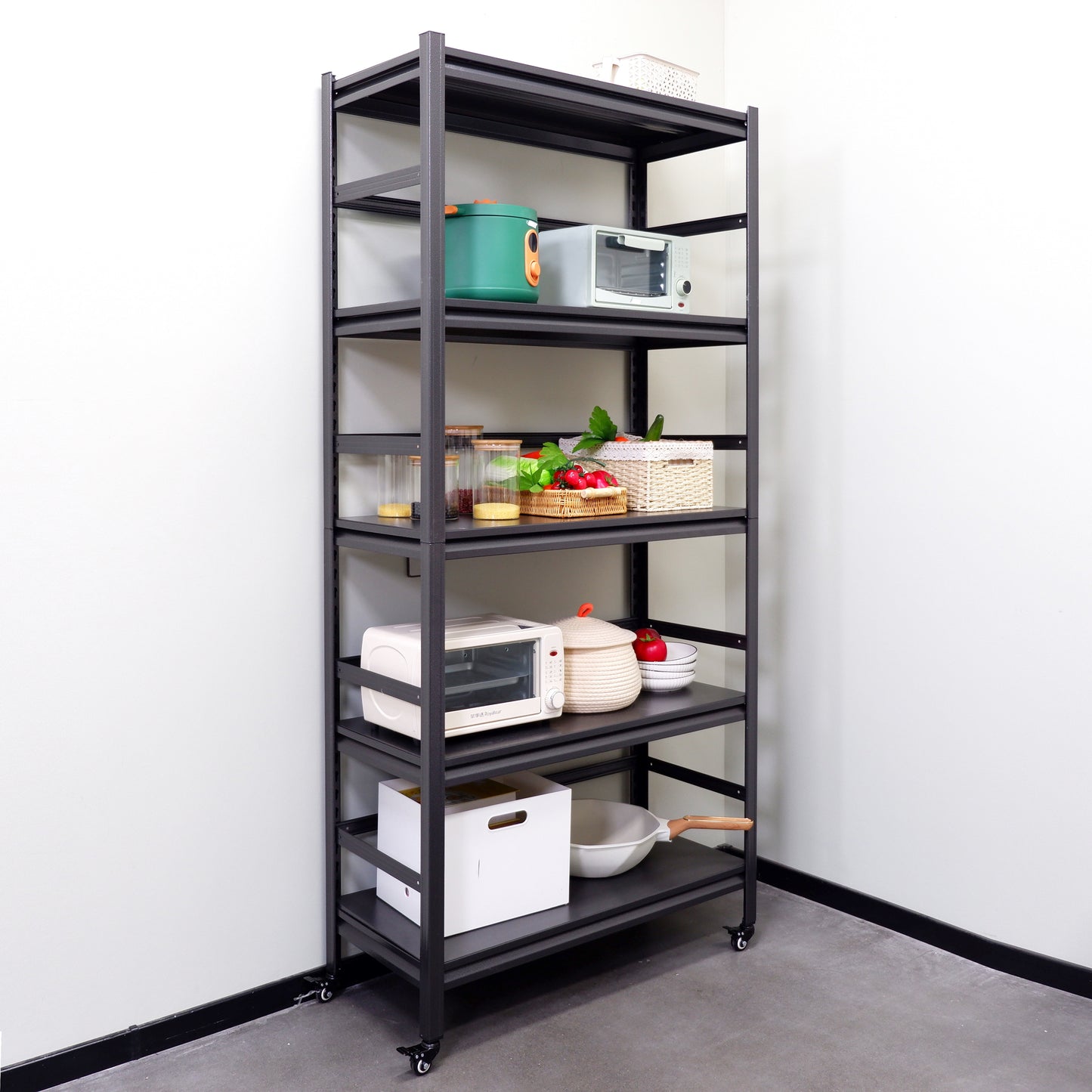 Sturdy Rolling 5-Tier Metal Shelving Unit - Perfect for Kitchen & Garage