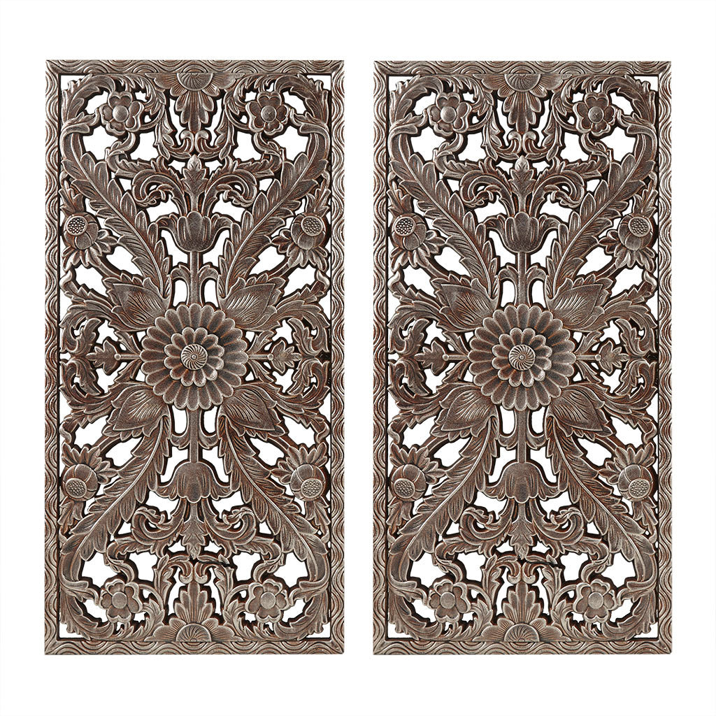 Rustic Carved Wood Wall Art Duo