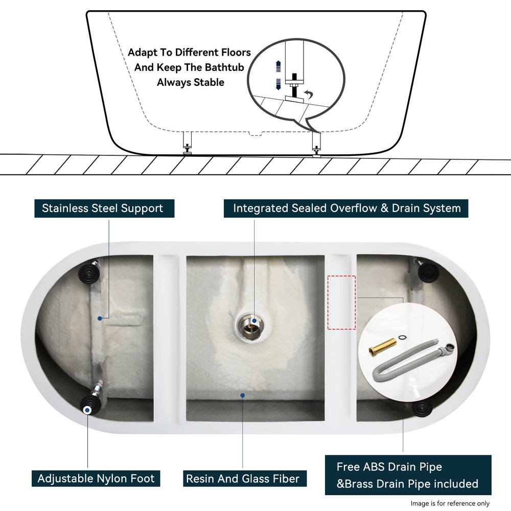 Sleek Glossy Freestanding Soaker Tub with Modern Drain