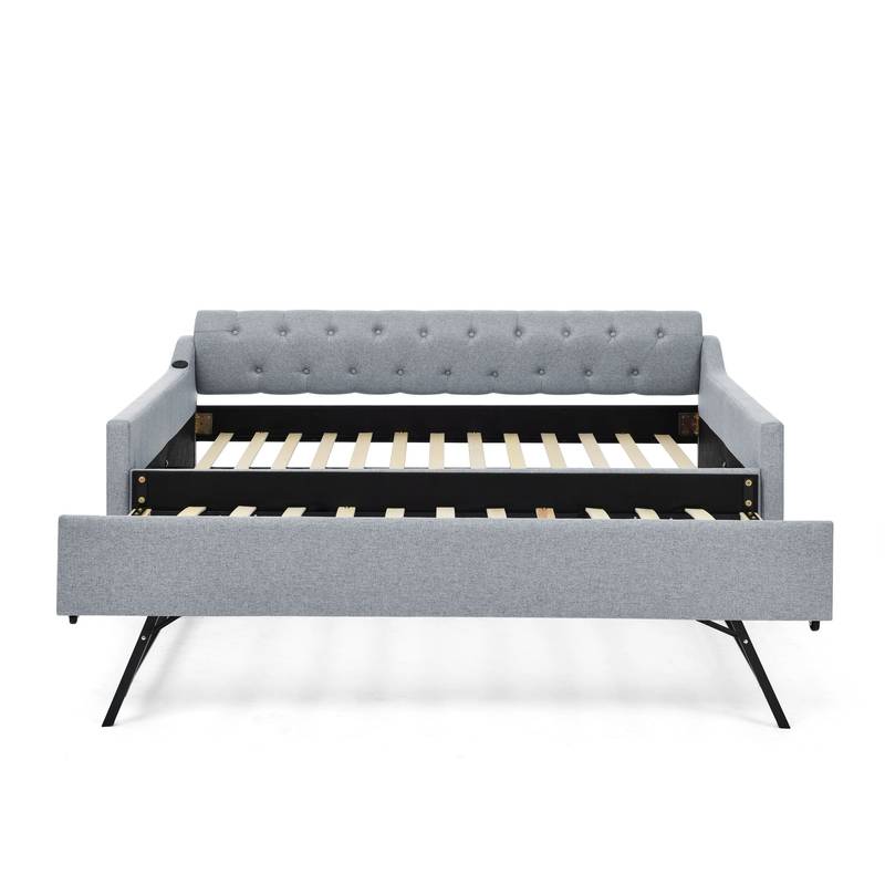 Linen Grey Daybed with Trundle and USB Charging