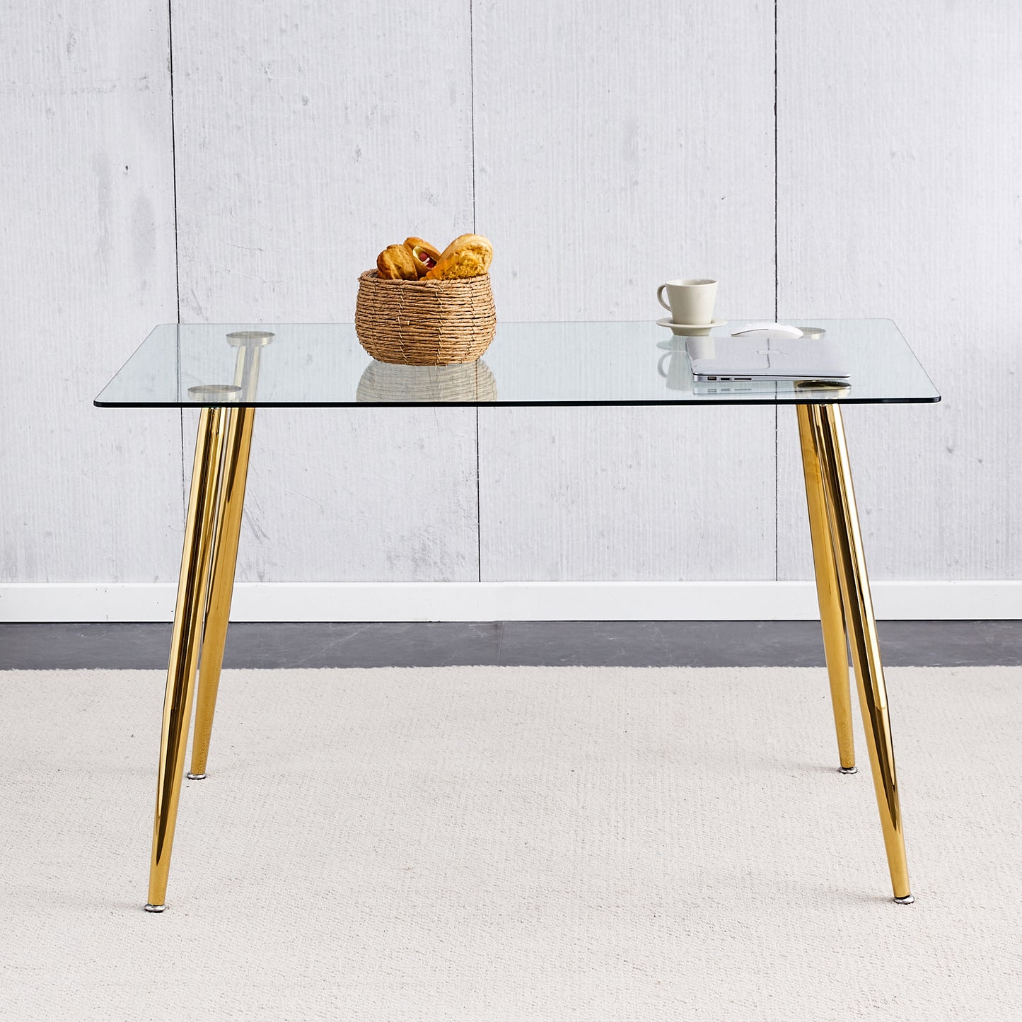 Sleek Glass Dining Table with Gold Legs