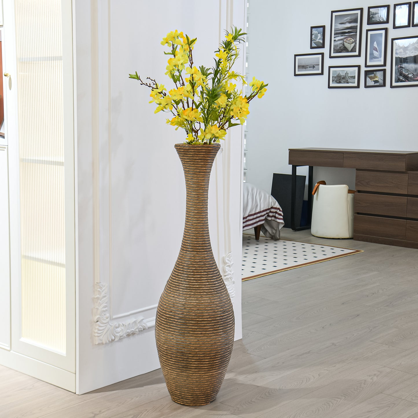 Elegant Beige Rattan Floor Vase - Perfect for any Space