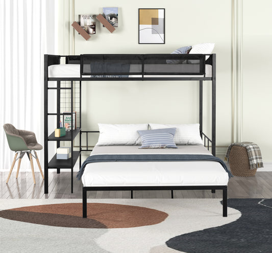 Cozy Metal Bunk Bed with Shelves & Guardrails