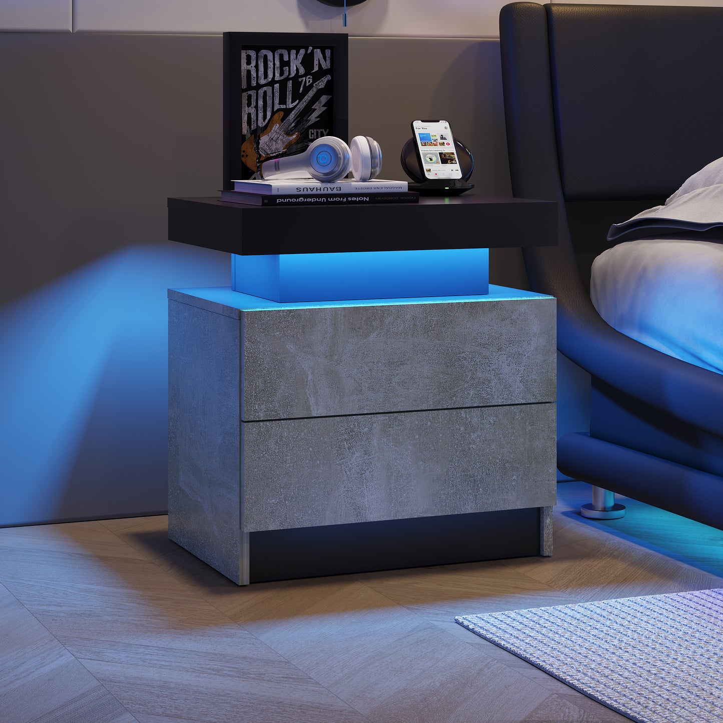 Modern LED Nightstand with Drawers