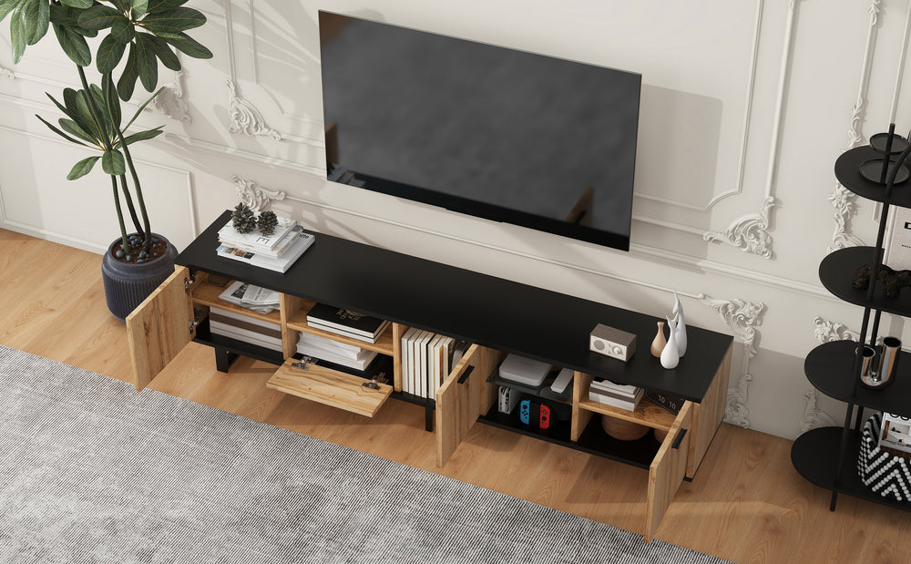 Sleek Media Console with Cabinets and Open Shelves