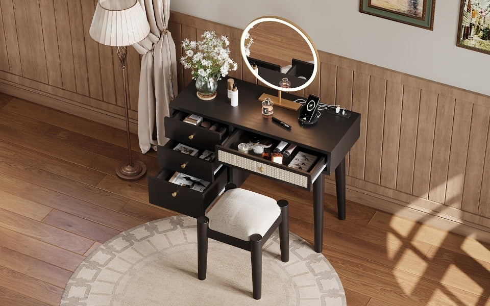 Chic Boho Vanity Set with USB Charging & Storage