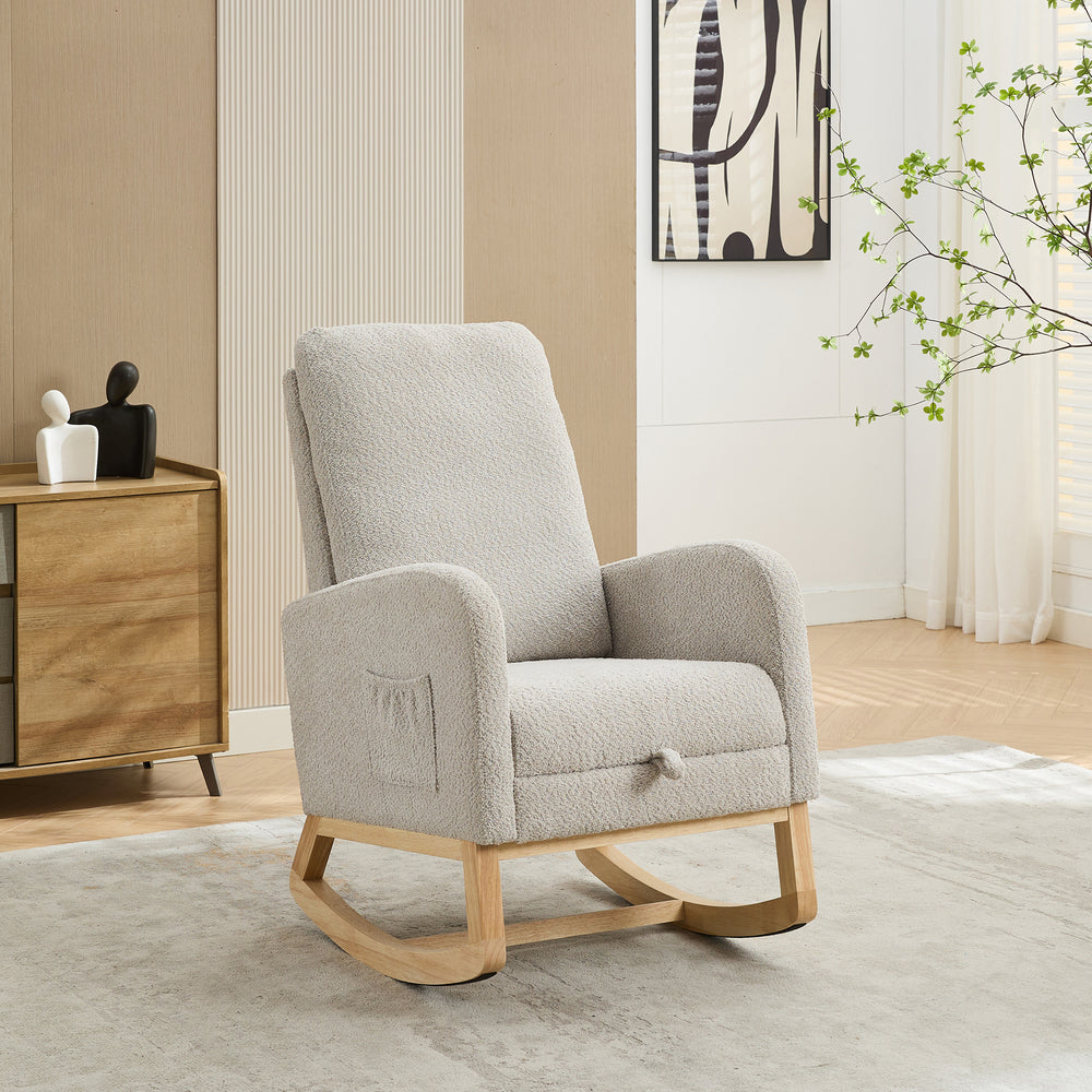 Cozy Rocking Glider Chair with Footrest and Pocket - Light Gray